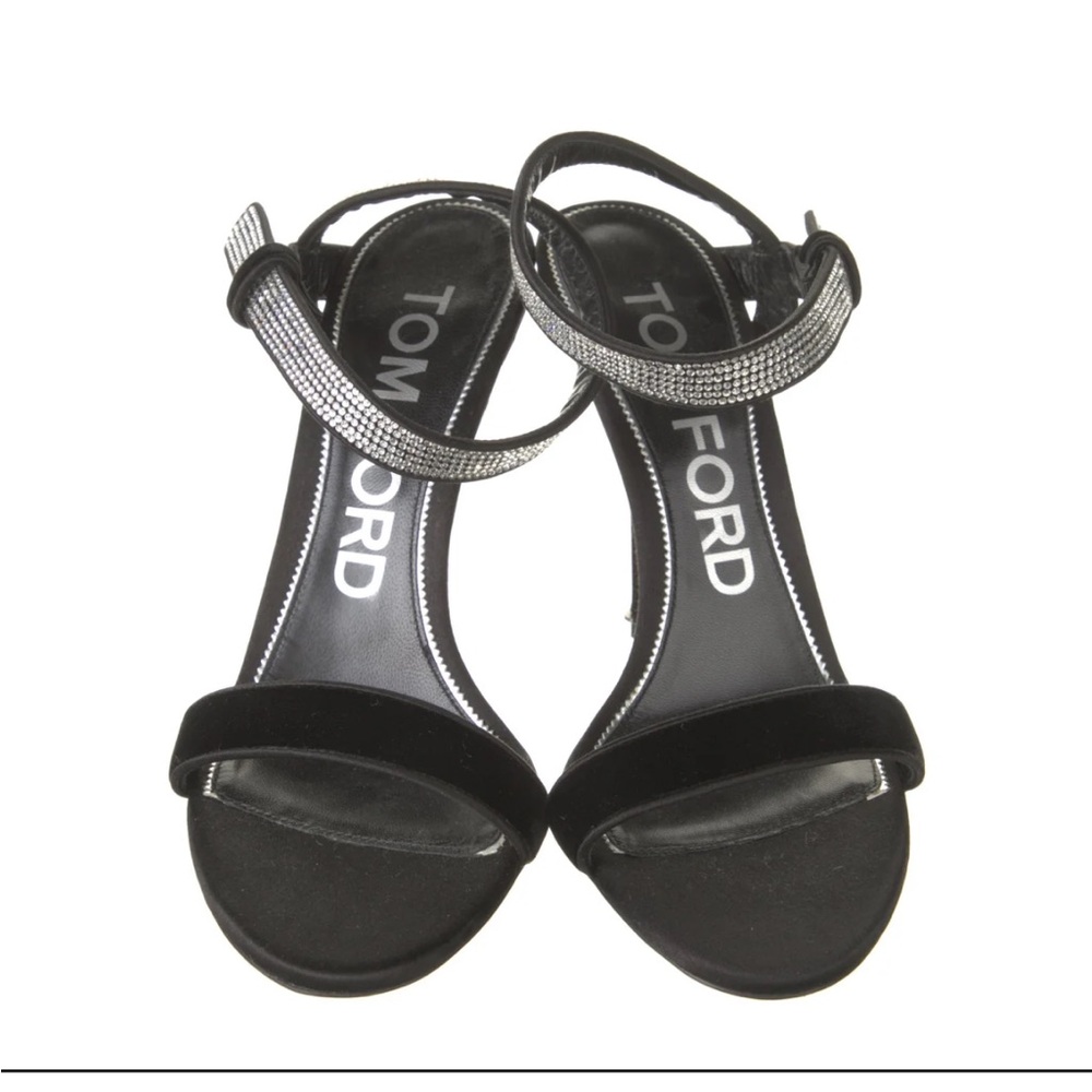 Tom Ford black velvet silk crystal stiletto sandals size 36 1/2 - Picture 2 of 9